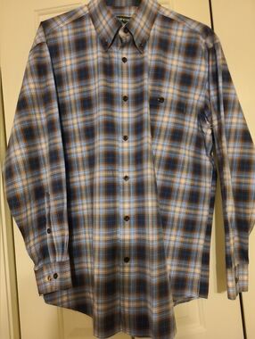Orvis XL Men's Plaid Button-Down Shirt - Blue & White